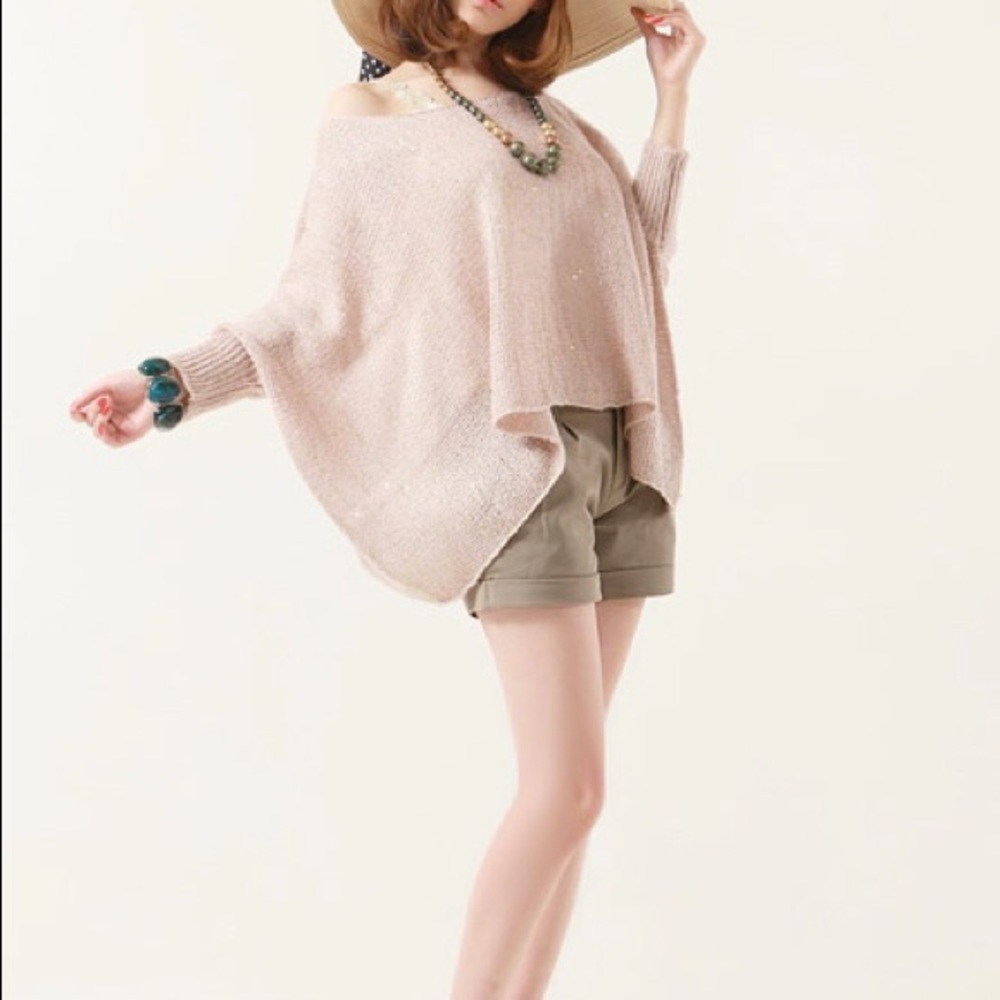 Cute Sequin Knitted Long Sleeve Poncho